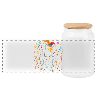 Alpaga dansante du carnaval avec bonnet de bouffon - Boîte à biscuits avec couvercle en bois - blanc - Devant