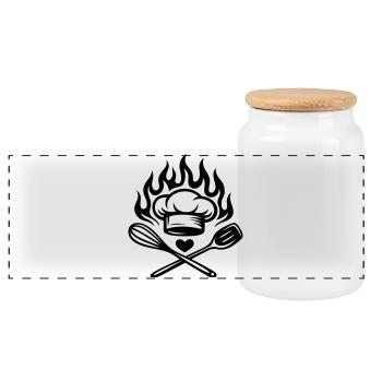 Cuisiner avec cœur et feu - Küchenliebe - Boîte à biscuits avec couvercle en bois - blanc - Devant
