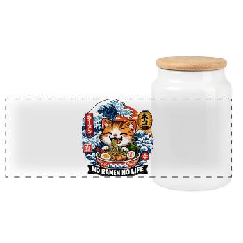 Ramen Cat Wave au large de Kanagawa - Boîte à biscuits avec couvercle en bois - blanc - Devant