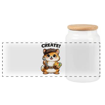 Kitten Artist Creative Workshop - Panoramic Cookie Jar with Wooden Lid - white - Front