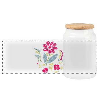 Floral ornament with leaves - Panoramic Cookie Jar with Wooden Lid - white - Front