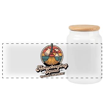 Funny Cleaning Design - Panoramic Cookie Jar with Wooden Lid - white - Front