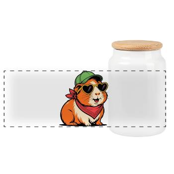 Cobaye avec lunettes de soleil – Motif d’animal mignon - Boîte à biscuits avec couvercle en bois - blanc - Devant