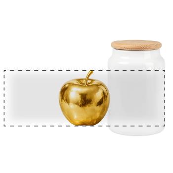 Goldener Apfel – Premium Shine - Panorama Keksdose mit Holzdeckel - Weiß - Vorne