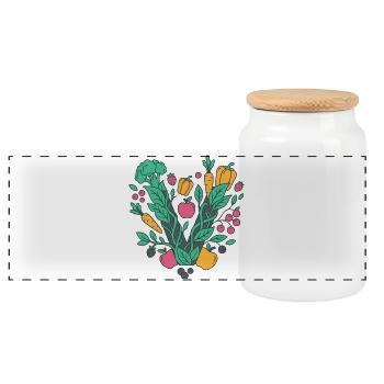 Fresh Garden Vegetable Motif - Panoramic Cookie Jar with Wooden Lid - white - Front