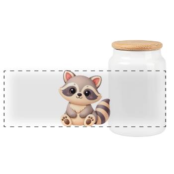 Cute raccoon in marzipan look - Panoramic Cookie Jar with Wooden Lid - white - Front