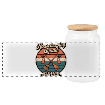 Funny Cleaning Design - Panoramic Cookie Jar with Wooden Lid - white - Front