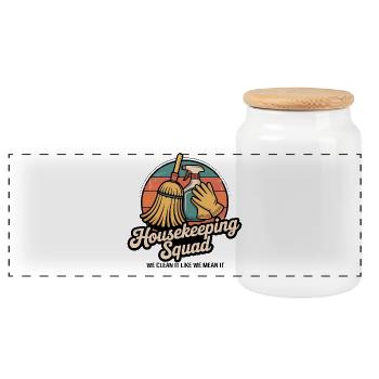 Funny Cleaning Design - Panoramic Cookie Jar with Wooden Lid - white - Front