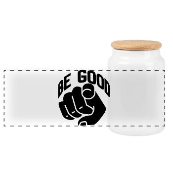 Be Good - logo - Panoramic Cookie Jar with Wooden Lid - white - Front