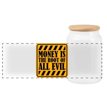 Money Root Evil Capitalism Greed Finance Rich - Panoramic Cookie Jar with Wooden Lid - white - Front