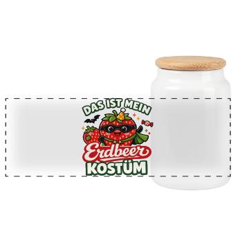Strawberry Costume Fruit Fruit Carnival Carnival - Panoramic Cookie Jar with Wooden Lid - white - Front