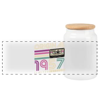 Cadeau d’anniversaire rétro vintage original de 1957 - Boîte à biscuits avec couvercle en bois - blanc - Devant