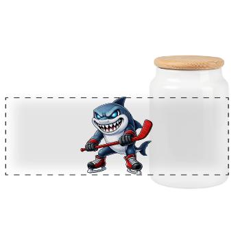 Süßer Eishockey Spieler Cartoon Aggressiv Kämpfer - Panorama Keksdose mit Holzdeckel - Weiß - Vorne