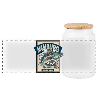 Hamburg Forever – Fischliebe mit Stil - Panorama Keksdose mit Holzdeckel - Weiß - Vorne
