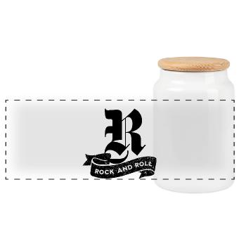 Rock and Roll Tilted Text - Panoramic Cookie Jar with Wooden Lid - white - Front