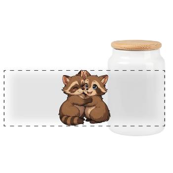Cuddly striped friends - Panoramic Cookie Jar with Wooden Lid - white - Front