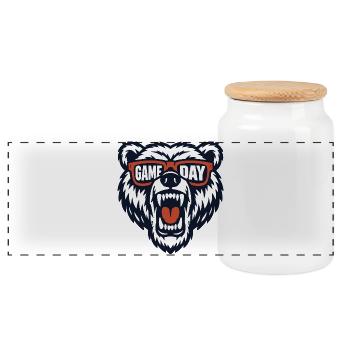 Bear Football Game Day Fan Wildlife Humor - Panoramic Cookie Jar with Wooden Lid - white - Front
