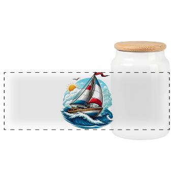 Segelboot  - Panorama Keksdose mit Holzdeckel - Weiß - Vorne