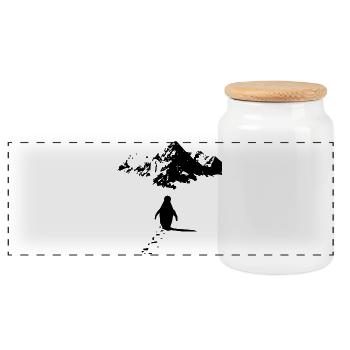 Einsamer Pinguin  - Panorama Keksdose mit Holzdeckel - Weiß - Vorne