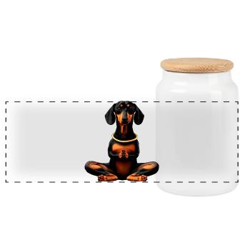 Teckel de yoga - Boîte à biscuits avec couvercle en bois - blanc - Devant