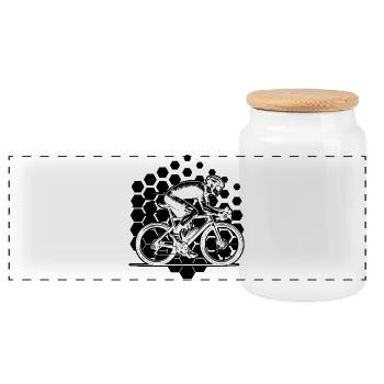 Funny road bike motif - Panoramic Cookie Jar with Wooden Lid - white - Front