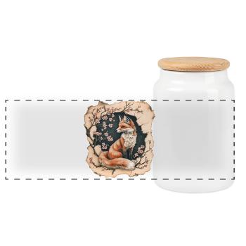 Fuchs mit Kirschblüten - Panorama Keksdose mit Holzdeckel - Weiß - Vorne