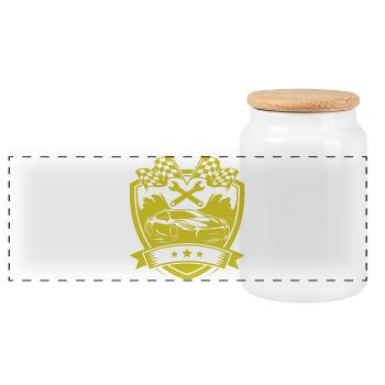 Emblème de voiture de course Voiture Bouclier - Boîte à biscuits avec couvercle en bois - blanc - Devant