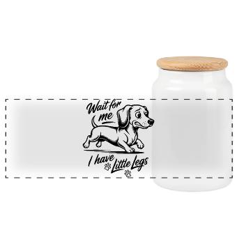Attends-moi, j’ai de petites jambes - Dackel teckel - Boîte à biscuits avec couvercle en bois - blanc - Devant