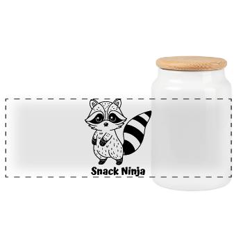 Raccoon Silent Gourmet - Boîte à biscuits avec couvercle en bois - blanc - Devant