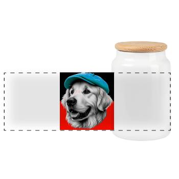 Chien Golden Retriever - Boîte à biscuits avec couvercle en bois - blanc - Devant