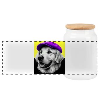 Chien Golden Retriever - Boîte à biscuits avec couvercle en bois - blanc - Devant