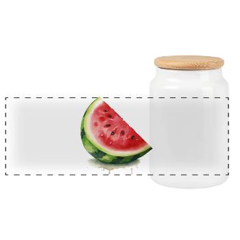Watercolor Watermelon Slice - Panoramic Cookie Jar with Wooden Lid - white - Front