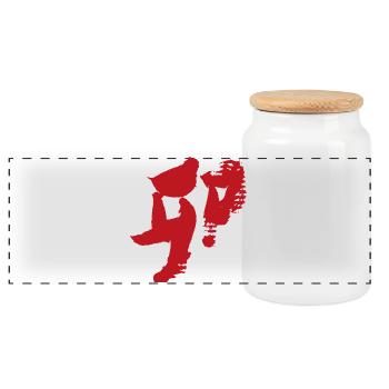 Rabbit (Japanese) Zodiac - Calligraphy - Panoramic Cookie Jar with Wooden Lid - white - Front