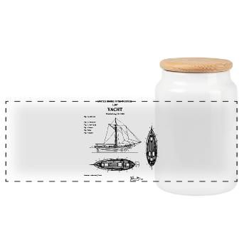 Design des Yacht-Bauplans für Patente - Panorama Keksdose mit Holzdeckel - Weiß - Vorne