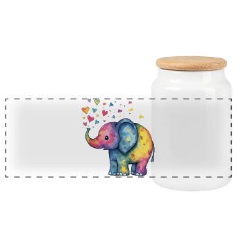 Rainbow Elephant with Heart Sparks - Panoramic Cookie Jar with Wooden Lid - white - Front