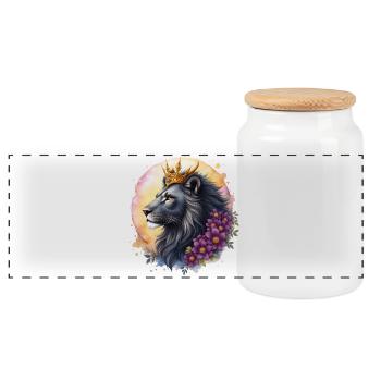 Lion royal avec couronne florale - Boîte à biscuits avec couvercle en bois - blanc - Devant