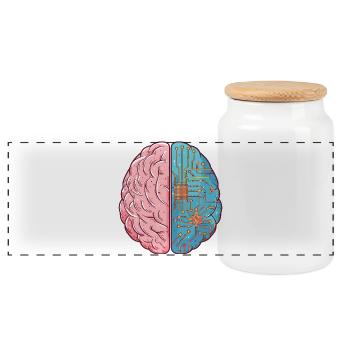Human Intelligence meets AI – Brain Tech Design - Panoramic Cookie Jar with Wooden Lid - white - Front