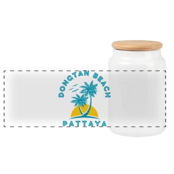 Dongtan Beach Pattaya Palm Sunrise - Panoramic Cookie Jar with Wooden Lid - white - Front