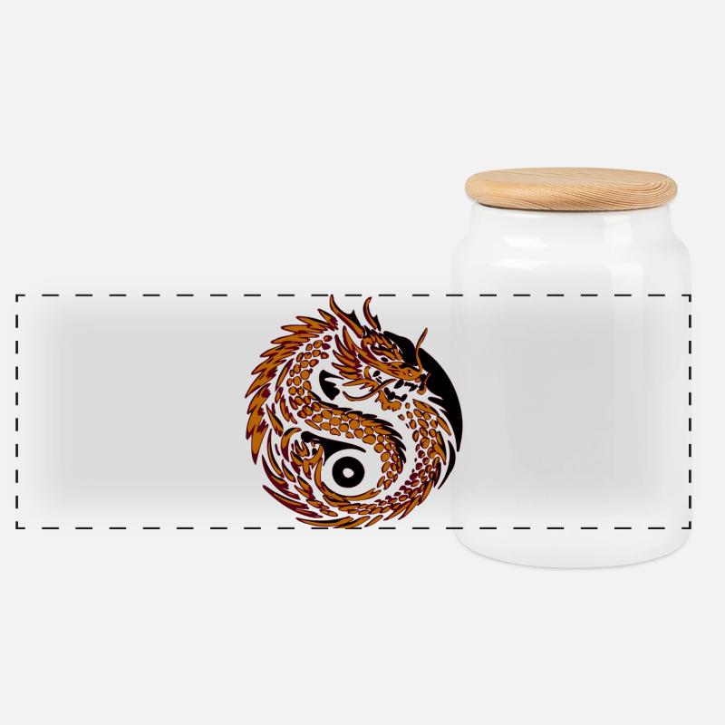 Dragon Spiral Yin de Feu - Boîte à biscuits avec couvercle en bois - blanc