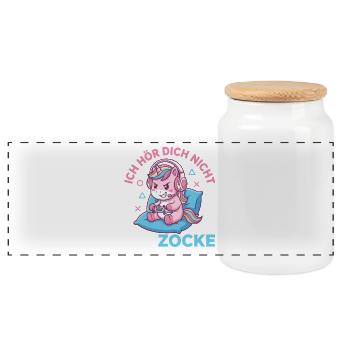 Funny Gamer Unicorn Headset Gaming Saying - Panoramic Cookie Jar with Wooden Lid - white - Front