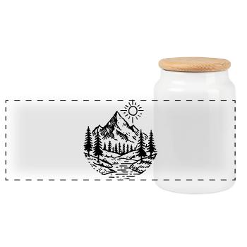Mountains Landscape Forest - Panoramic Cookie Jar with Wooden Lid - white - Front