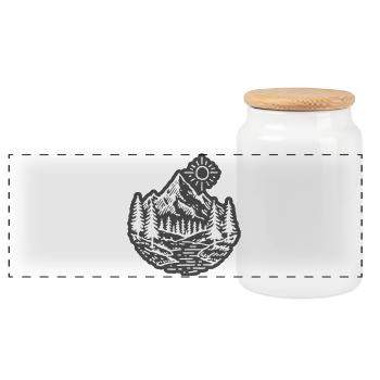 Mountains Valley Landscape Forest - Panoramic Cookie Jar with Wooden Lid - white - Front
