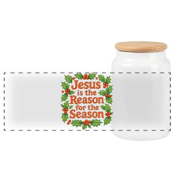 Jesus is the Reason for the Season - Panoramic Cookie Jar with Wooden Lid - white - Front