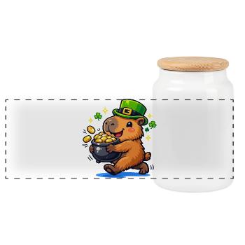 Niedliches Wasserschwein St. Patricks Day Gold - Panorama Keksdose mit Holzdeckel - Weiß - Vorne