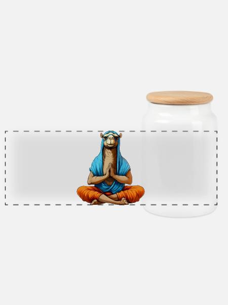 Yoga Kamel - Panorama Keksdose mit Holzdeckel - Weiß