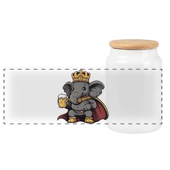 Elephant Beer King - Panoramic Cookie Jar with Wooden Lid - white - Front