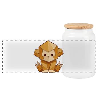 Singe en origami – Style polygonal de signe de main roche - Boîte à biscuits avec couvercle en bois - blanc - Devant