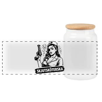 Shooting nurse - Panoramic Cookie Jar with Wooden Lid - white - Front
