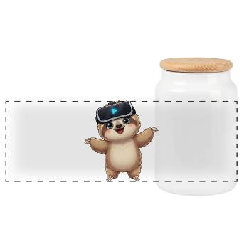 Fauler Faultier Virtual Reality Gamer Zocker - Panorama Keksdose mit Holzdeckel - Weiß - Vorne