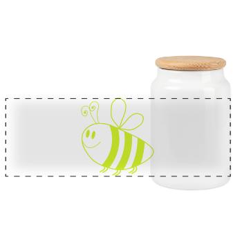 Glowing Honey Bee – Neon Green Cartoon - Panoramic Cookie Jar with Wooden Lid - white - Front